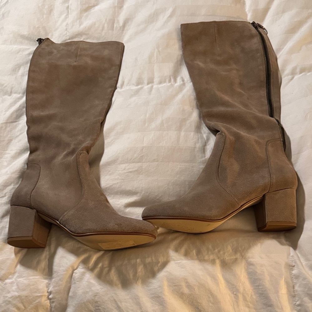 Chic Suede Heeled Boots - Taupe 9.5M